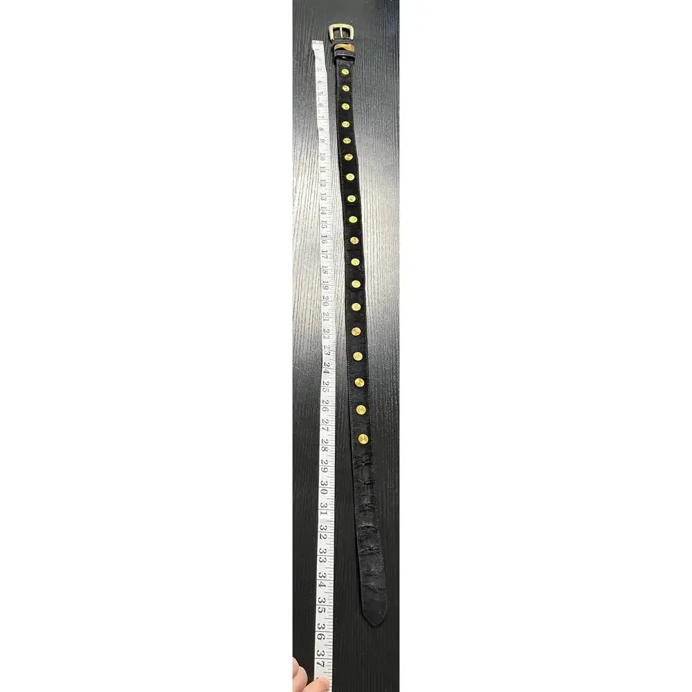 Unique Retro Glam/Mobwife/Y2K Black Suede Belt with Gold Rivets